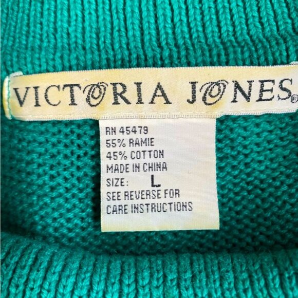 Vintage Victoria Jones Beaded Oversized Green Ramie Cotton Cowl Neck Sweater L - Picture 3 of 16